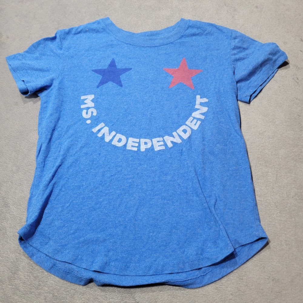 The Print‎ Shop Graphic Tee Girls M 8 Blue Ms Independent Star Smiley Face Shirt